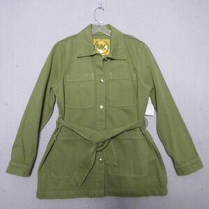 Michael Kors Jacket  Large Green Safari Utility Belted Denim Pockets NWT
